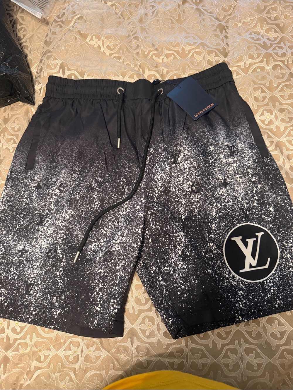 Black and White Speckled Swim Trunks